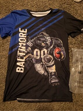 Source Unknown Black and Royal Blue Baltimore Football Graphic Tee